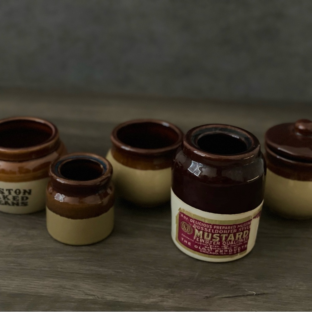 5 Vintage small  stoneware jars